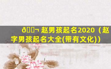 🐬 赵男孩起名2020（赵字男孩起名大全(带有文化)）